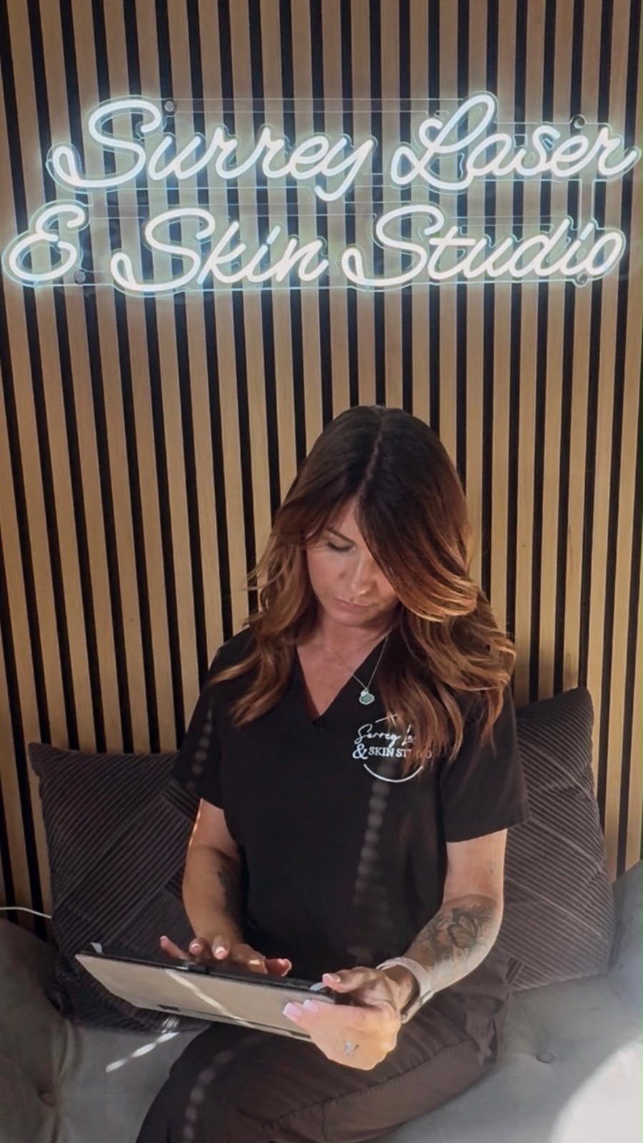 Natalia in the studio using an iPad