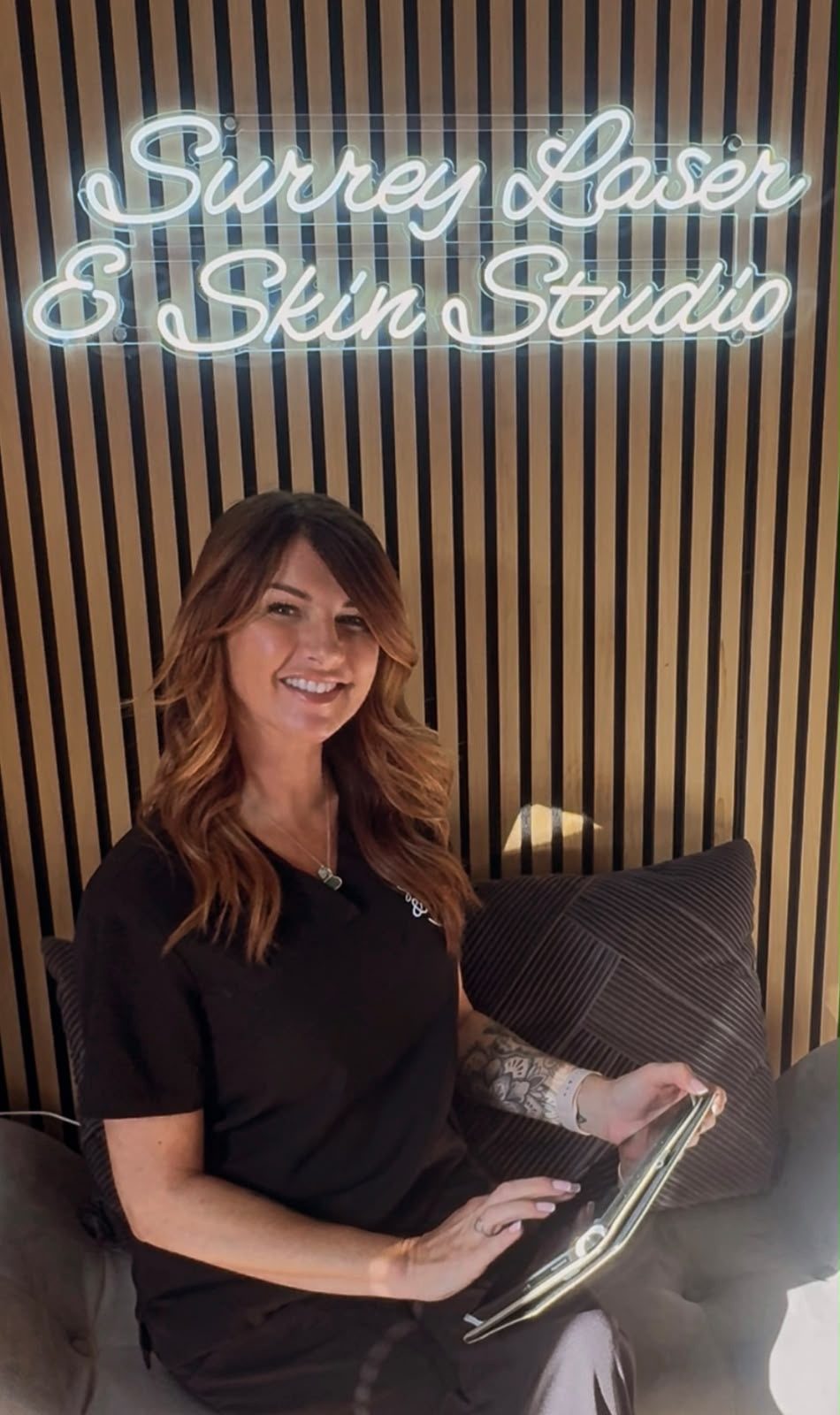 Natalia smiling in the studio